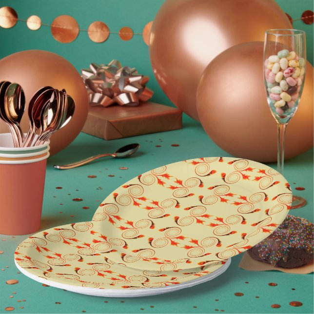 Prato De Papel Peixe Dourado Padrão Geométrico Laranja (Múltiplo)