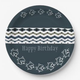 Prato De Papel Peixe E Um Padrão Ondulado De Blues