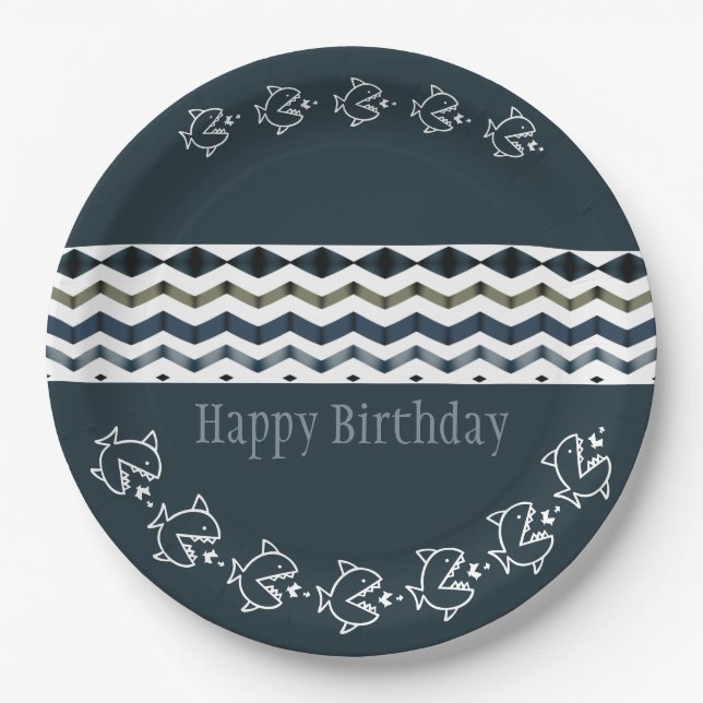 Prato De Papel Peixe E Um Padrão Ondulado De Blues (Frente)