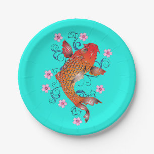 Prato De Papel Peixe-koi - Turquesa-laranja-oriental