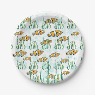 Prato De Papel Peixe-Palha Divertido Laranja Branco Azul Bolhas