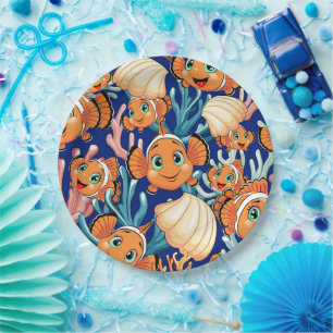 Prato De Papel Peixe palhaço Desenho animado Fofo Família Subaquá