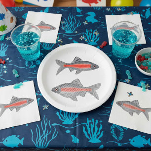 Prato De Papel Peixe Tropical Barb Vermelho e Cinza Aquático Exót