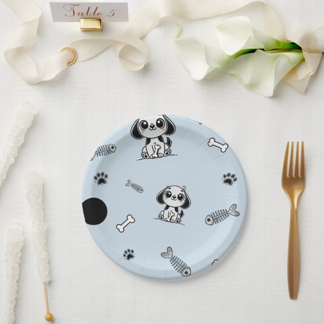 Prato De Papel Peixes Azuis e Pretos Cachorros Festas de aniversá (Casamento)