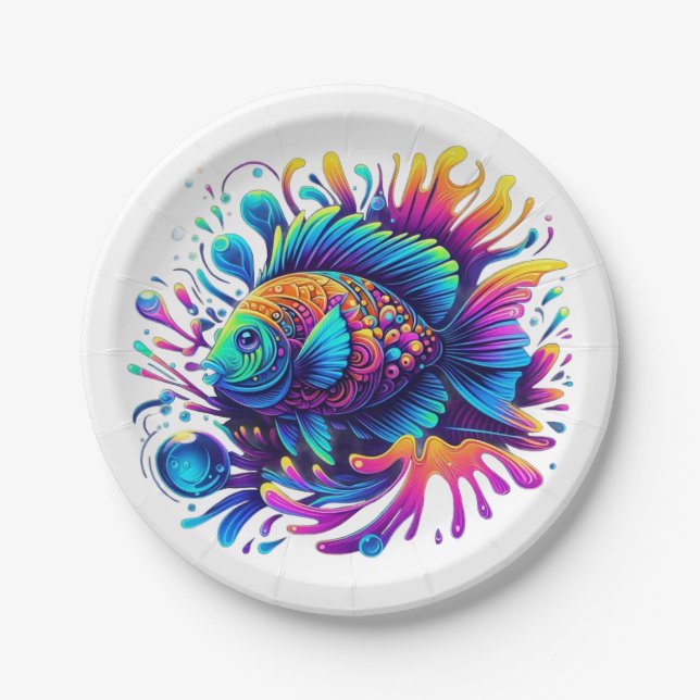 Prato De Papel Peixes Coloridos (Frente)