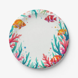 Prato De Papel Peixes Tropicais Vibrantes Coral Oceano Oceano C