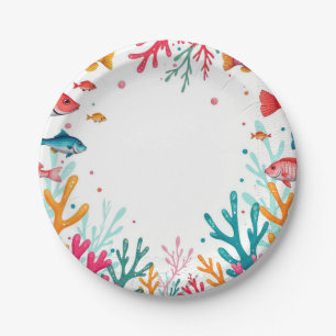 Prato De Papel Peixes Tropicais Vibrantes Coral Oceano Oceano C