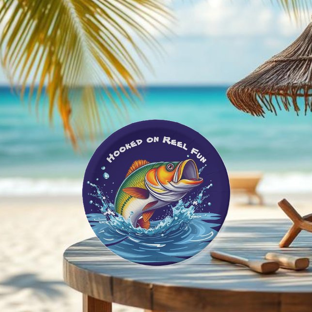 Prato De Papel Peixes viciados em diversão de Reel (Fish out of Water Birthday Plates Hooked on Reel Fun Summer Party Supplies)