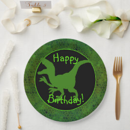 Prato De Papel Pele de Dinossauro Verde Feliz Aniversário!