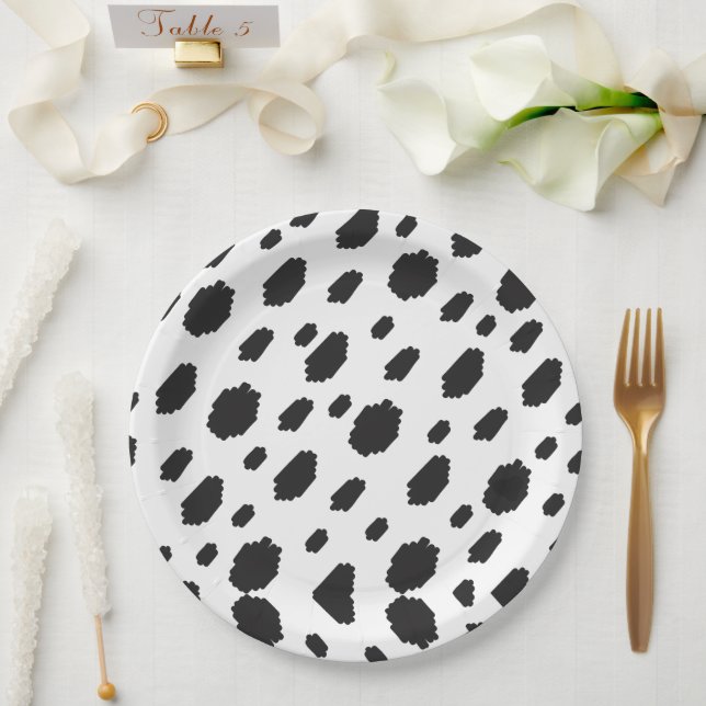Prato De Papel Pelo de Vaca Preto e Branco com Manchas (Casamento)