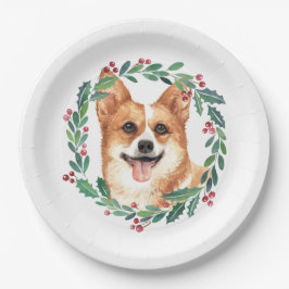 Prato De Papel Pembroke Welsh Corgi Dog Elegante Feriado de Natal