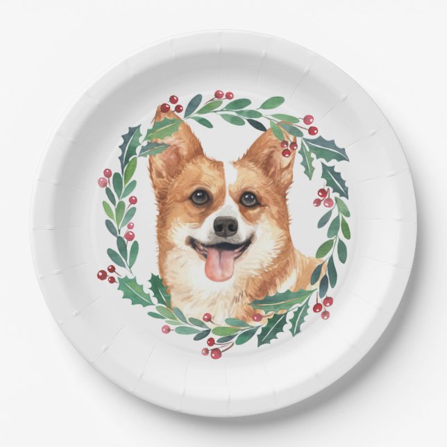 Prato De Papel Pembroke Welsh Corgi Dog Elegante Feriado de Natal (Frente)