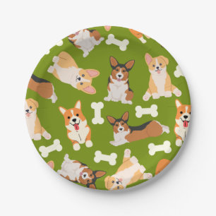 Prato De Papel Pembroke Welsh Corgi - Padrão Verde