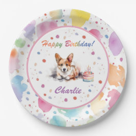 Prato De Papel Pembroke Welsh Corgi Watercolor Paper Plate