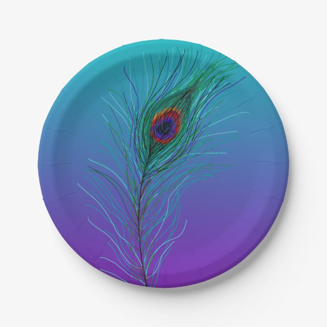 Prato De Papel Pena de Pavão de Turquesa a Roxo (Frente)