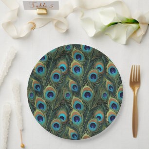 Prato De Papel Penas de Pavão Vibrantes