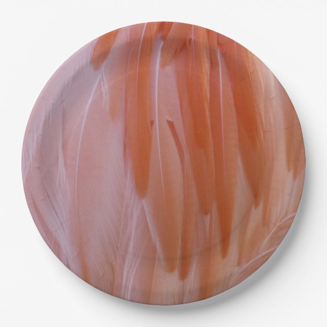 Prato De Papel Penas Flamingo em tons de rosa (Frente)