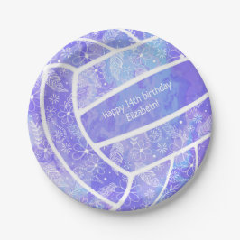 Prato De Papel Penas plurais planas de vôlei roxa