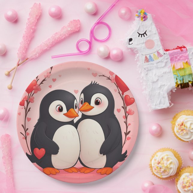 Prato De Papel Penguin Love Paper Plates (Festa)