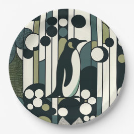 Prato De Papel Penguin Verde Perdido Na Geometria