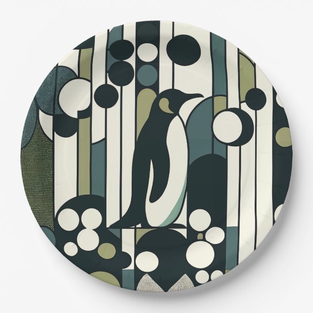 Prato De Papel Penguin Verde Perdido Na Geometria (Frente)