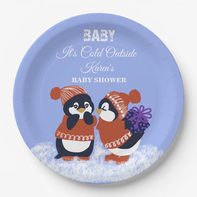 Prato De Papel Penguin Winter Snow Birthday Baby Shower Cold  (Frente)