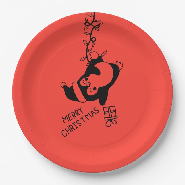 Prato De Papel Penguine distributing christmas gifts (Frente)