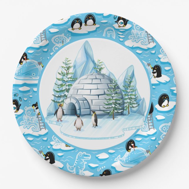 Prato De Papel Penguins At Play Paper Plate (Frente)
