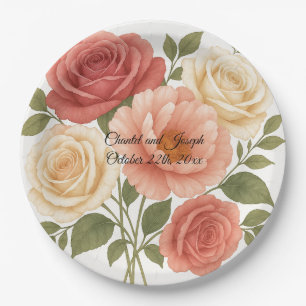 Prato De Papel Peônia Rosa Delicada Casamento Personalizado