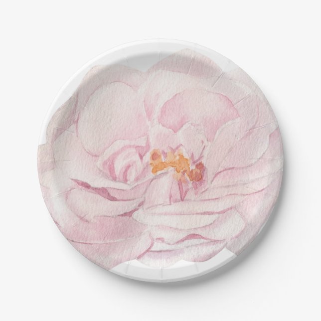 Prato De Papel Peônia Rosa Ilustrada à Mão (Frente)