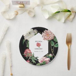 Prato De Papel Pêonias Cor-de-Água Flores Negras