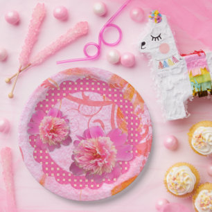 Prato De Papel Peônias cor-de-rosa