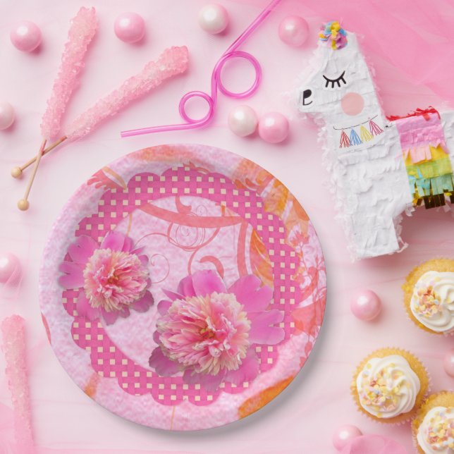 Prato De Papel Peônias cor-de-rosa (Festa)