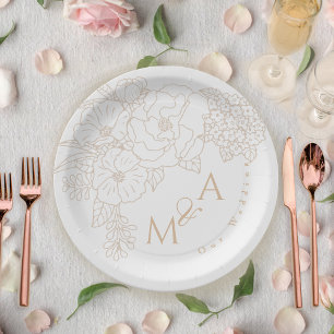Prato De Papel Peônias Ivory White Românticas para Casamento
