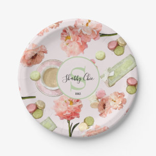 Prato De Papel Peônias na moda do chique e grupo de Macarons