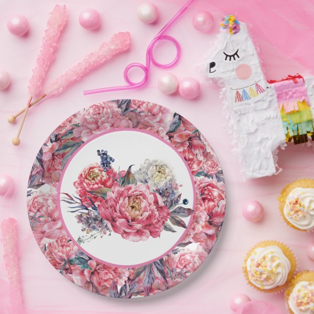Prato de Papel Peônias Rosa (Festa)
