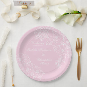 Prato De Papel Peônias Rosa Bege Casamento Romântico