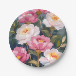 Prato De Papel Pêonias Rosa Flor Buquê Aquarela