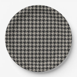 Prato De Papel Pepita Clássica Houndstooth, Cinza Negra