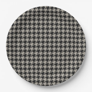 Prato De Papel Pepita Clássica Houndstooth, Cinza Negra