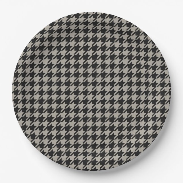Prato De Papel Pepita Clássica Houndstooth, Cinza Negra (Frente)