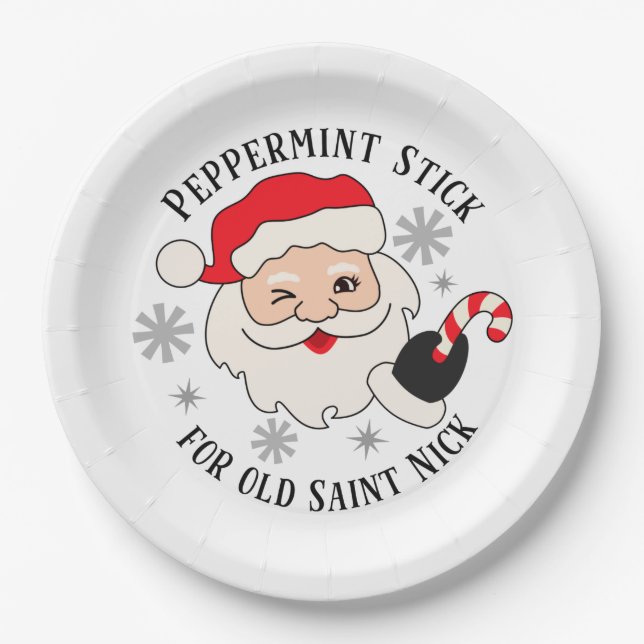 Prato De Papel Peppermint Stick for Old Santo Nick (Frente)