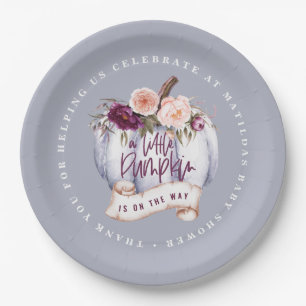 Prato De Papel Pequena abóbora chá de fraldas convite roxo