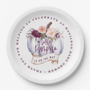 Prato De Papel Pequena abóbora chá de fraldas convite roxo