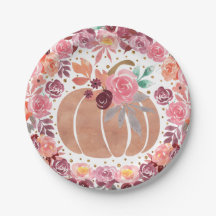 Prato de Papel Pequena Abóbora Floral Boho Rosa