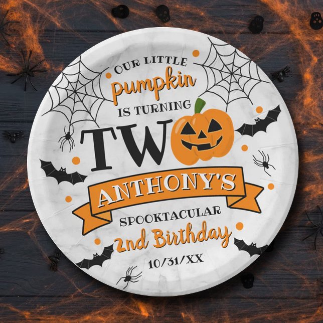 Prato De Papel Pequena Abóbora Transformando Dois segundos aniver (Criador carregado)