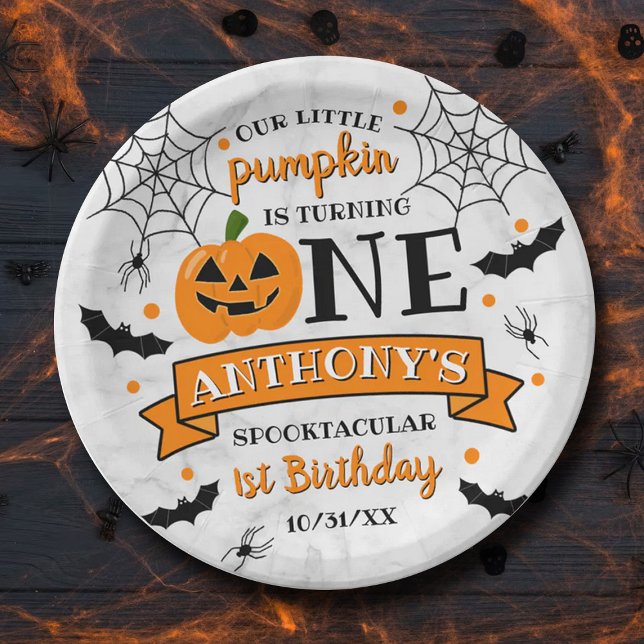 Prato De Papel Pequena Abóbora Transformando Um primeiro aniversa (Criador carregado)