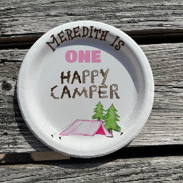 Prato De Papel Pequena Garota Um Feliz Campista Primeira Festa de