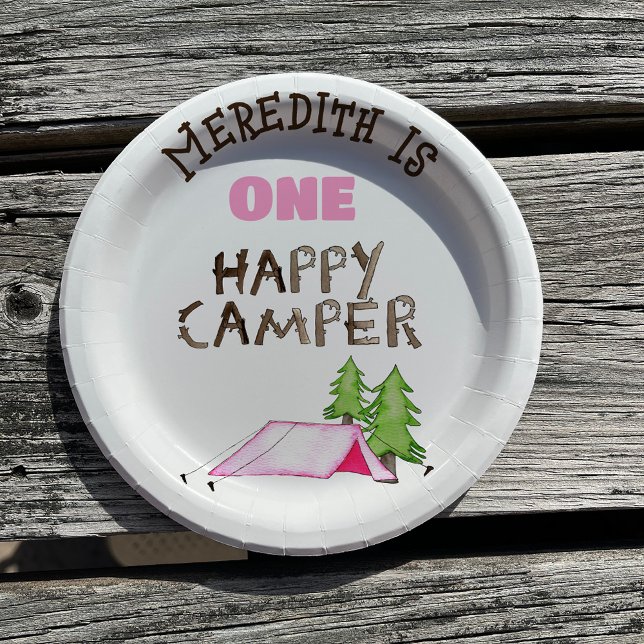Prato De Papel Pequena Garota Um Feliz Campista Primeira Festa de (Criador carregado)