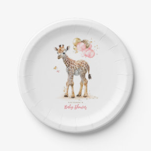 Prato De Papel Pequena Girafa Moderna Boho Rosa Castanho